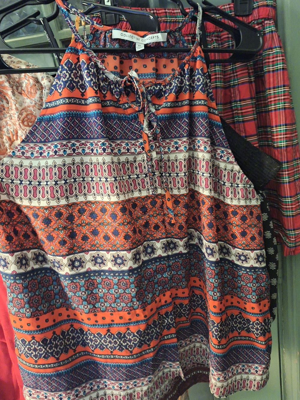 Collective Concepts Orange & Blue Patterned Halter Top
